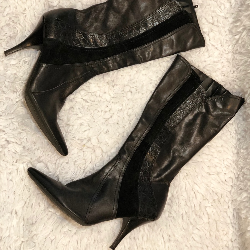 Black mix media calf boot